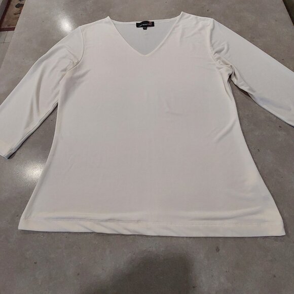 LAURA PETITES Cream V-Neckline 3/4 Sleeves Stretch Knit Top - Size TG/XL - Picture 5 of 7